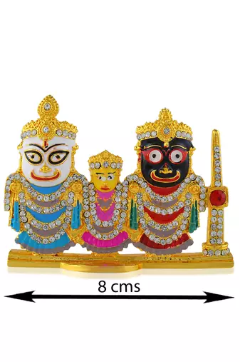 Brass gold meenakari lord jagannath trinity idol murti puja home car décor