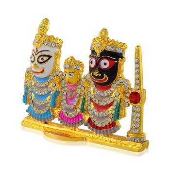Brass gold meenakari lord jagannath trinity idol murti puja home car décor 3