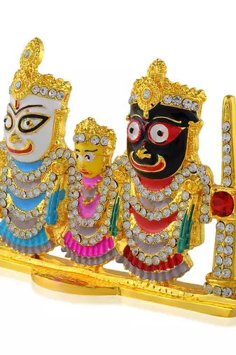 Brass gold meenakari lord jagannath trinity idol murti puja home car décor
