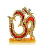 Brass goldplated  cz red meenakari om stand idol fugurine showpiece