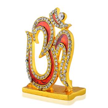 Brass goldplated  cz red meenakari om stand idol fugurine showpiece 2