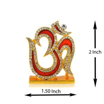 Brass goldplated  cz red meenakari om stand idol fugurine showpiece 3