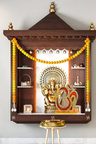 Brass goldplated  cz red meenakari om stand idol fugurine showpiece