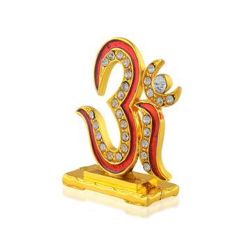 Brass goldplated  cz red meenakari om stand idol fugurine showpiece 2