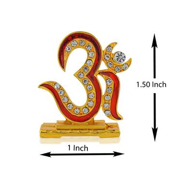 Brass goldplated  cz red meenakari om stand idol fugurine showpiece 3
