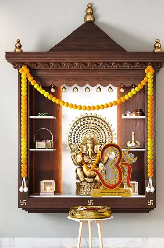 Brass goldplated  cz red meenakari om stand idol fugurine showpiece