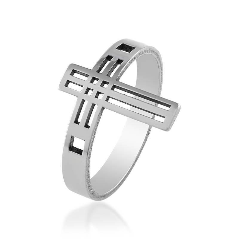 Stainless steel cross finger ring and rose gold plated cross pendant unisex all age