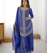 Elegant Blue Sequins Georgette Designer Palazzo Suit With Dupatta