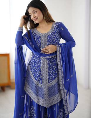 Elegant Blue Sequins Georgette Designer Palazzo Suit With Dupatta 6