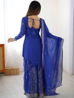 Elegant Blue Sequins Georgette Designer Palazzo Suit With Dupatta 7