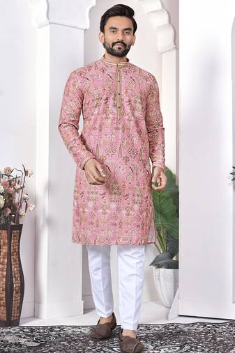 Peach digital printed work cotton straight kurta