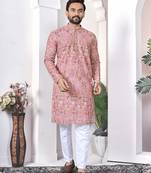 Peach digital printed work cotton straight kurta