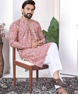 Peach digital printed work cotton straight kurta 3