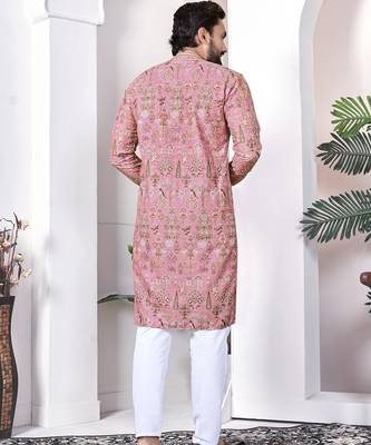 Peach digital printed work cotton straight kurta 4