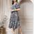 Women rayon grey floral print flared dress