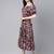 Women rayon wine floral print flared dress
