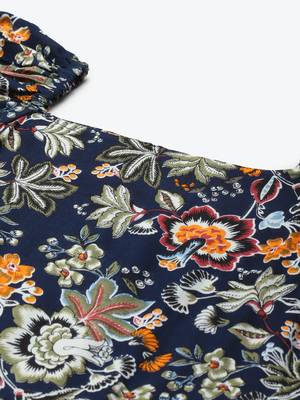 Women rayon blue floral print flared dress 5