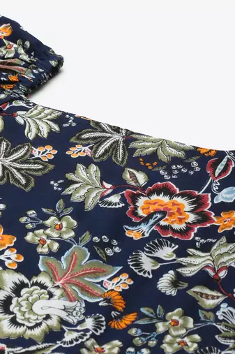 Women rayon blue floral print flared dress