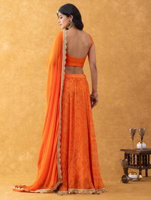 Orange Bandhani Lehenga Set with choli and Embellished Dupatta 2