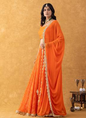 Orange Bandhani Lehenga Set with choli and Embellished Dupatta 3