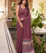 Attractive Maroon Digital Printed Crepe Office Wear Saree With Blouse