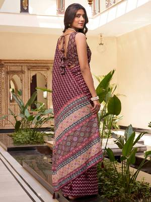 Attractive Maroon Digital Printed Crepe Office Wear Saree With Blouse 5