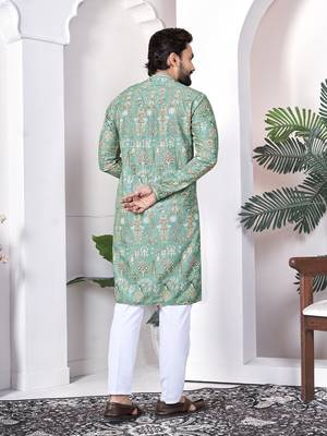 Green digital printed work cotton straight kurta 2