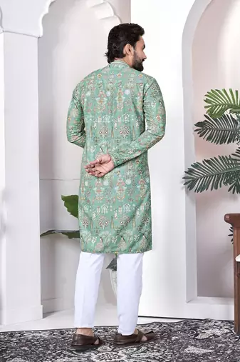 Green digital printed work cotton straight kurta