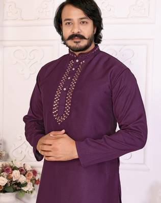 Purple silk straight kurta with nack mirror work 2