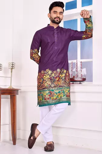 Purple dola silk straight kurta with foil work