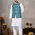 Blue cotton straight kurta payjama & koti with jequard work