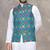 Blue cotton straight kurta payjama & koti with jequard work