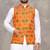 Orange cotton straight kurta payjama & koti with jequard work