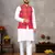 Red cotton straight kurta payjama & koti with jequard work