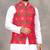 Red cotton straight kurta payjama & koti with jequard work