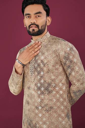 Cream chikankari work viscose rayon straight kurta