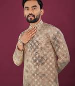 Cream chikankari work viscose rayon straight kurta
