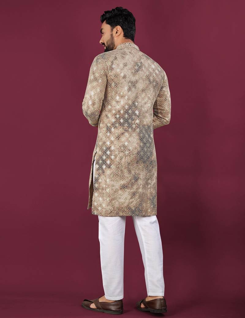 Cream chikankari work viscose rayon straight kurta