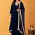 blue velvet suit set with gold embellished dupatta