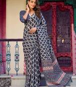 Pretty Blue Digital Printed Crepe Casual Wear Saree With Blouse