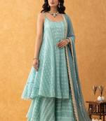 green bandhani print silk suit set with dupatta