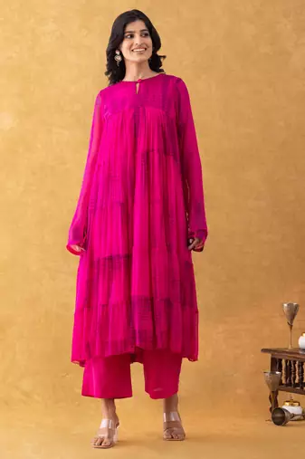 magenta embroidered kurta pant set