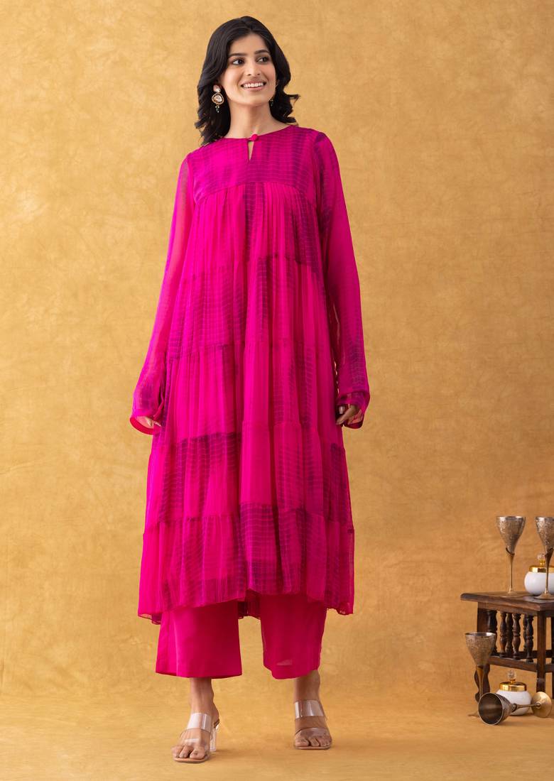 magenta embroidered kurta pant set