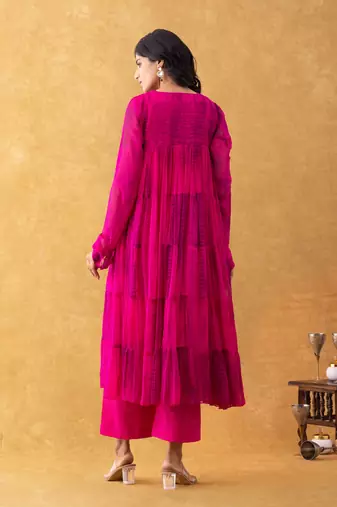 magenta embroidered kurta pant set