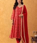 red bandhani salwar suit set with dupatta