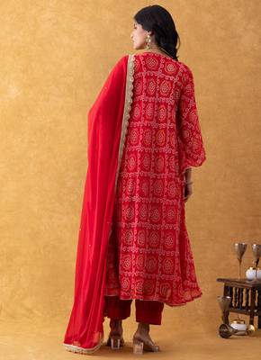 red bandhani salwar suit set with dupatta 2