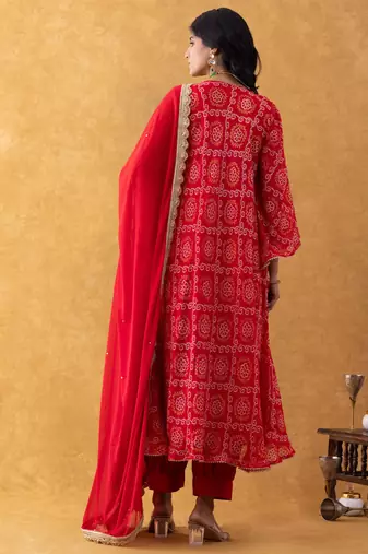 red bandhani salwar suit set with dupatta