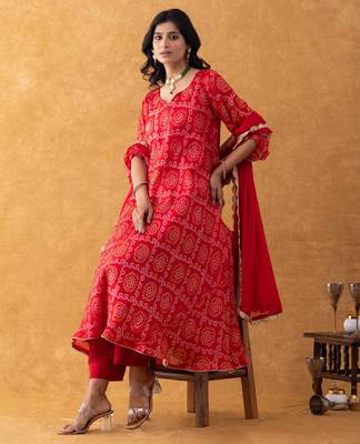 red bandhani salwar suit set with dupatta 3