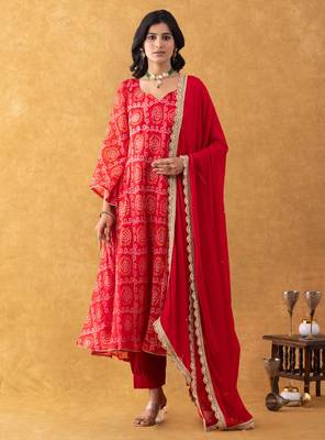 red bandhani salwar suit set with dupatta 4
