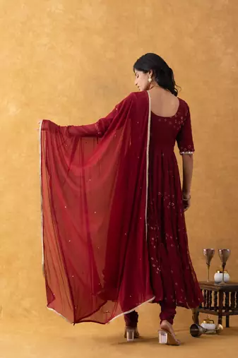 wine bandhani suit set with dupatta